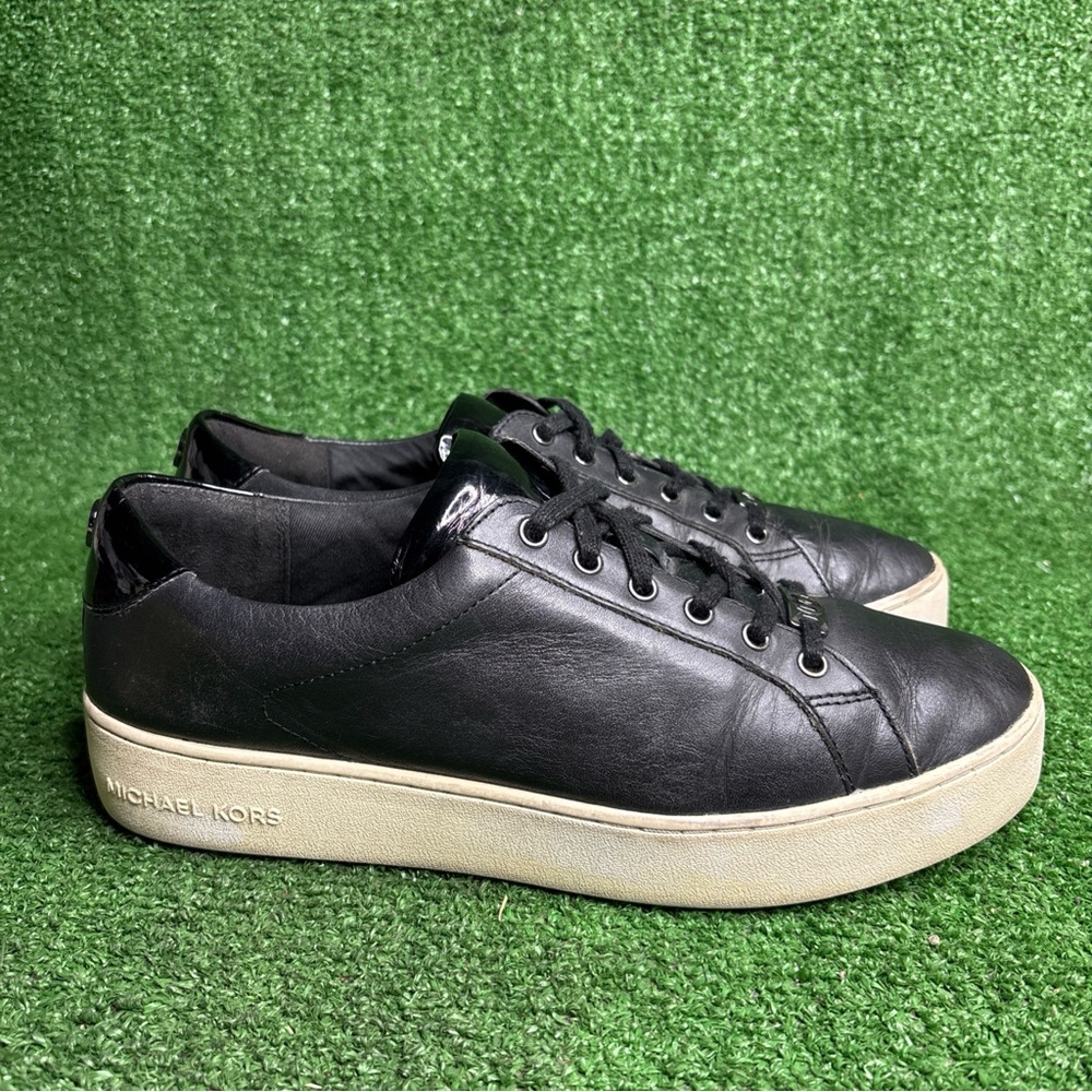 Michael Kors MK Black Leather Platform Logo Sneaker Shoes Women’s Size 11